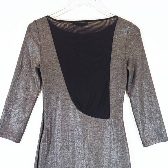 Alice + Olivia Long Sleeve Metallic Mesh Cut Out Mini Dress Womens 4 Party Glam - Picture 6 of 6